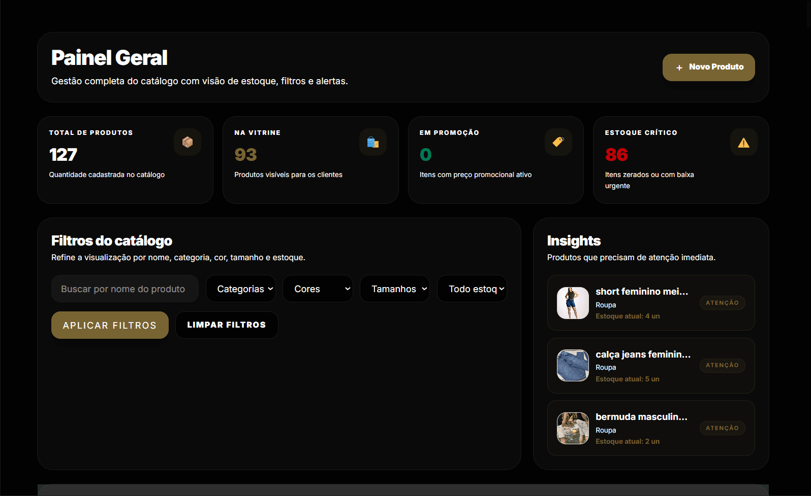 Tela do sistema no notebook