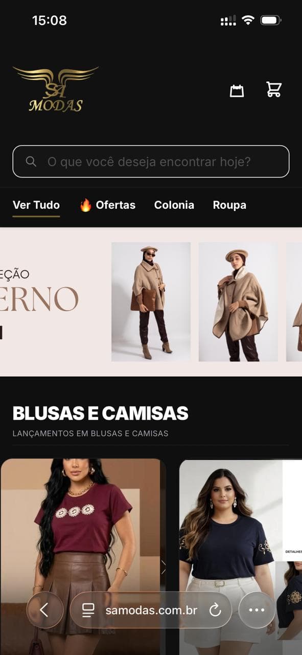 Tela do sistema no celular