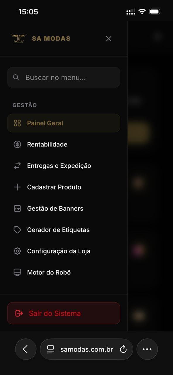 Tela do sistema no celular