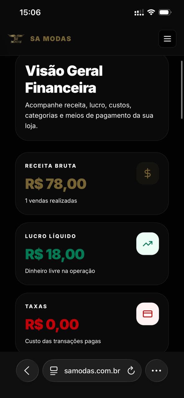 Tela do sistema no celular