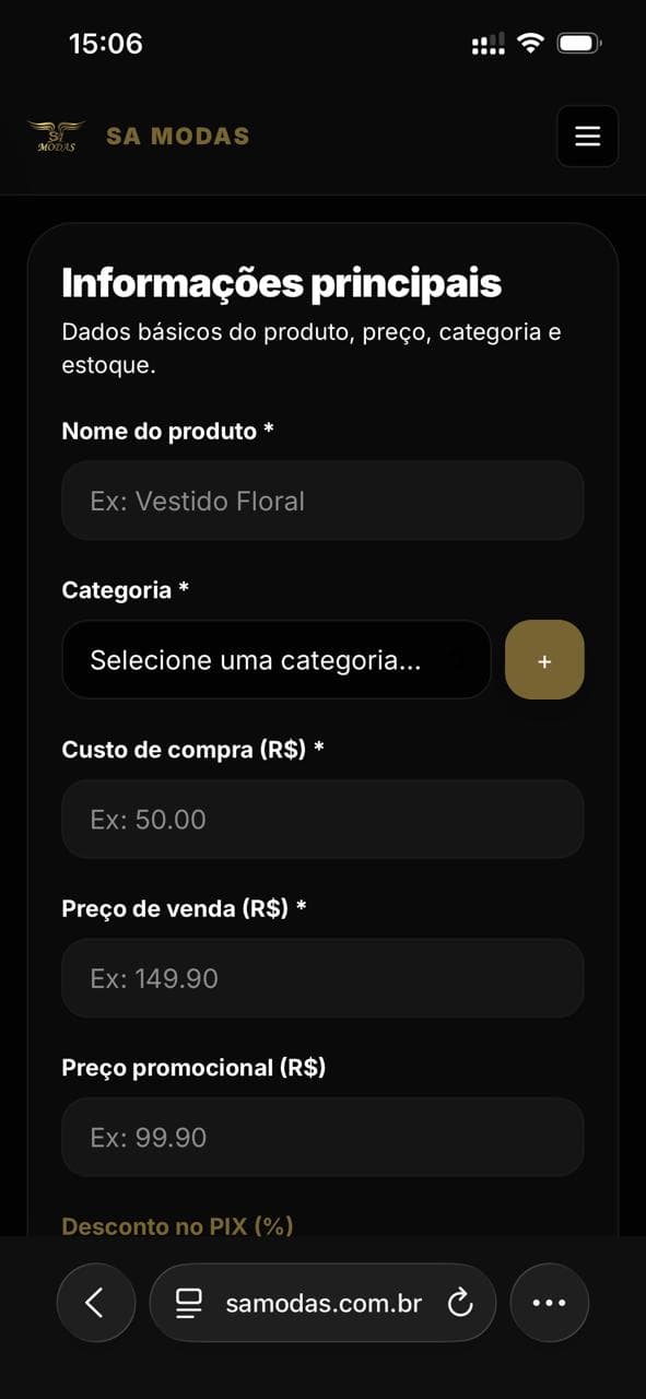 Tela do sistema no celular
