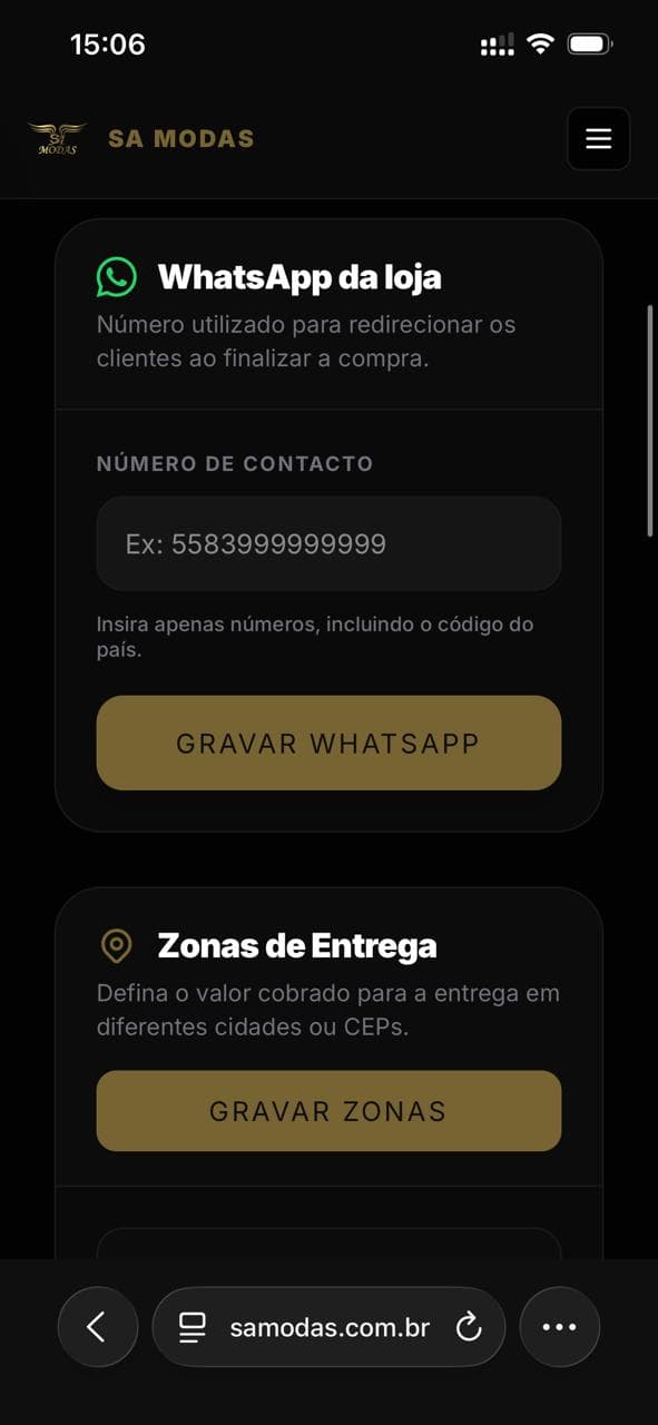 Tela do sistema no celular