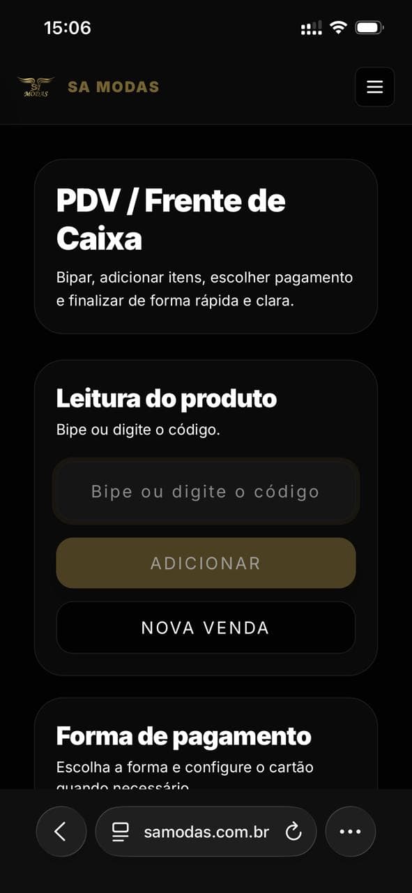 Tela do sistema no celular
